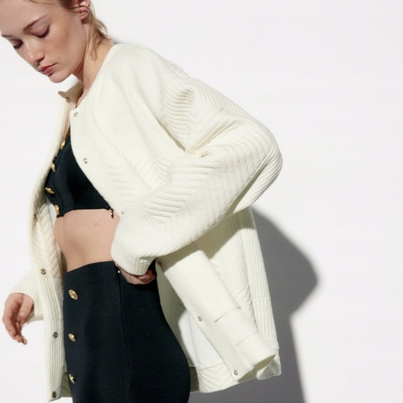 Zara jacket coat bomber overcoat cream ribbed casual fall lightweight - Picture 6 of 10